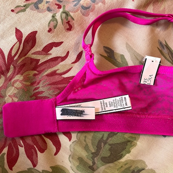 VICTORIA SECRET Size 36C PINK Barbie Wireless Lace Pad Cup Glitter Logo $69 NEW - Picture 9 of 15